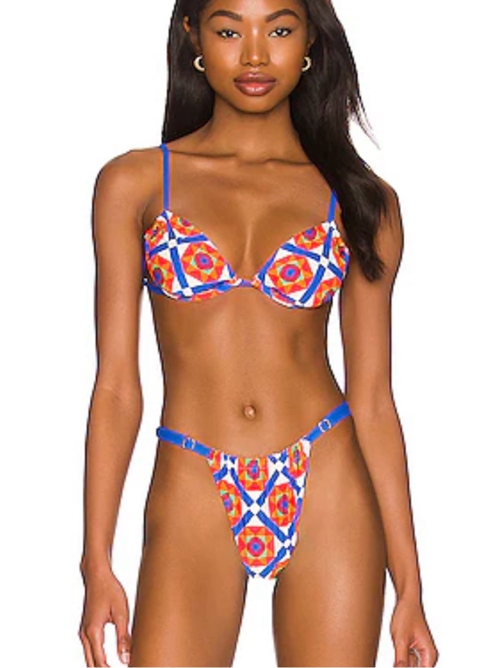 WeWoreWhat ruched Underwire Bikini Set in Bright Blue Mosaic
